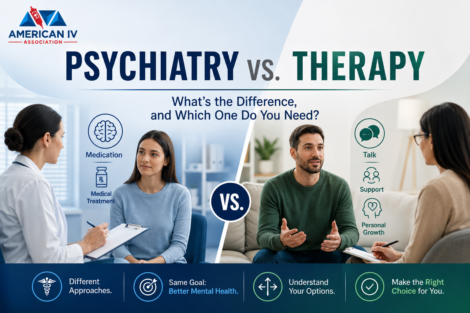Psychiatry vs. Therapy: What's the Difference, and Which One Do You Need? Psychiatry vs. Therapy: What's the Difference, and Which One Do You Need?